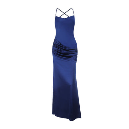 Satin Bodycon Maxi Dress with Cowl Neck and Ruched Detail