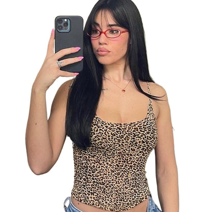 Leopard Print Slim Fit Camisole with Backless Detail