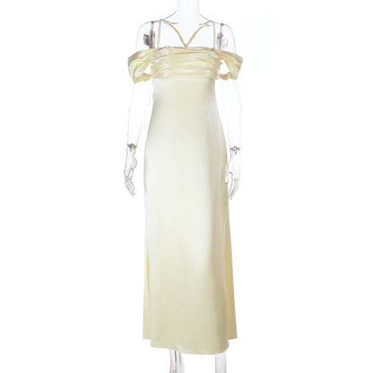 A-Line Satin Maxi Dress with Backless Criss-Cross Straps