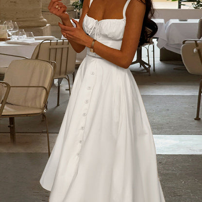A-Line Midi Dress with Bustier Bodice and Button Front