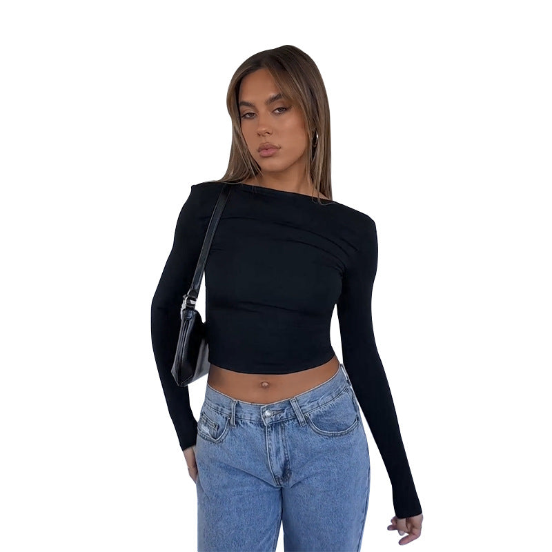 Slim Fit Long Sleeve Cropped Top with Backless Tie Detail