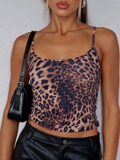 Leopard Print Cropped Cami Top with Backless Detail