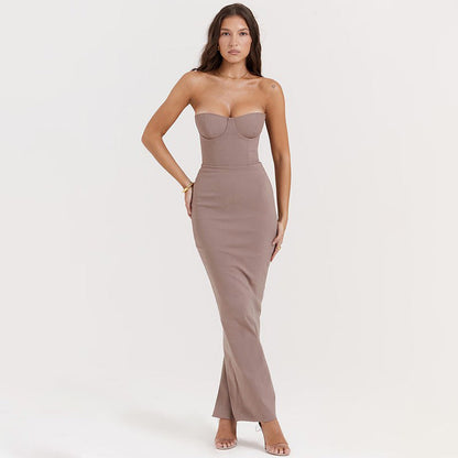 Strapless Bodycon Maxi Dress with Bustier Bodice