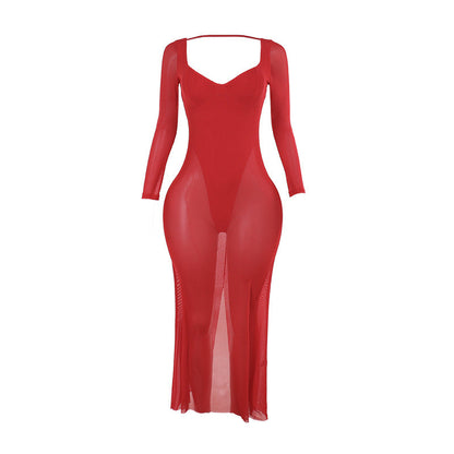 Bodycon Mesh Maxi Dress with Long Sleeves