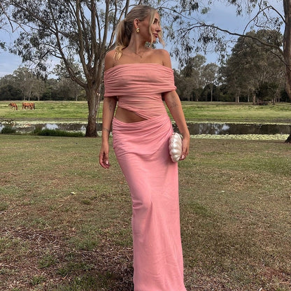Ruched Off-the-Shoulder Maxi Dress with Side Cutout