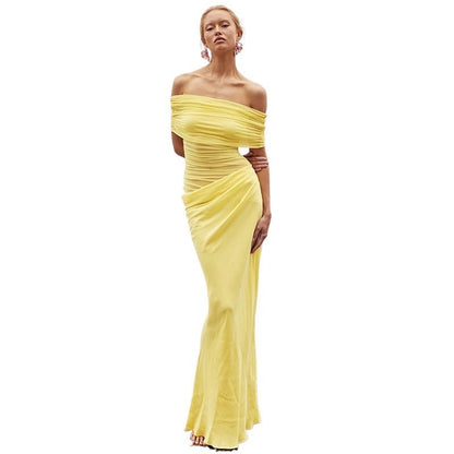 Ruched Off-the-Shoulder Maxi Dress with Side Cutout