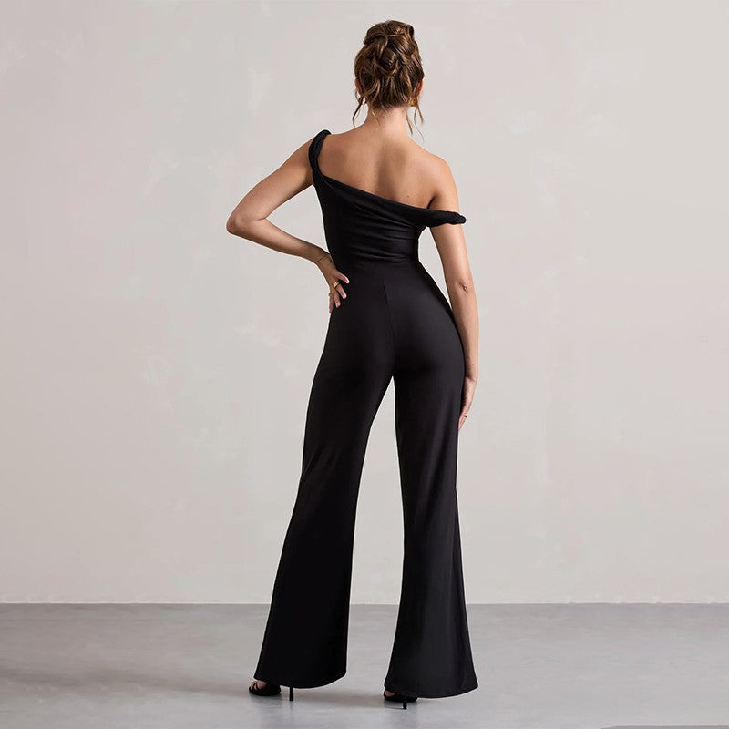 Sleeveless Slant Shoulder Lace-Up Trousers Black, Brown, Burgundy