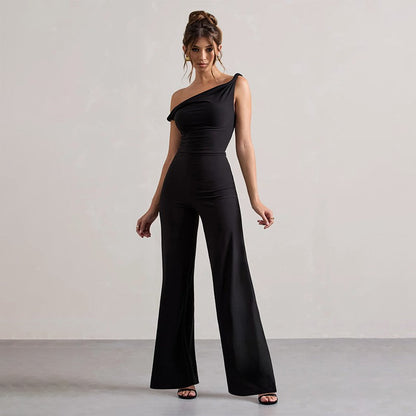 Sleeveless Slant Shoulder Lace-Up Trousers Black, Brown, Burgundy