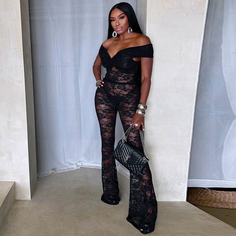 Lace Cut Out Sleeveless High Waist Jumpsuit Black