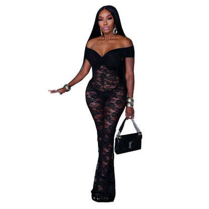 Lace Cut Out Sleeveless High Waist Jumpsuit Black