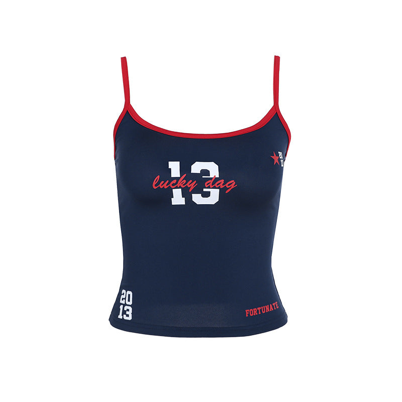 Slim Fit Cropped Camisole with Contrast Trim and Graphic Print