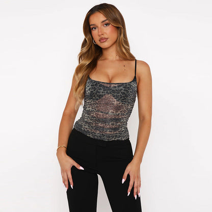 Backless Leopard Print Camisole Top Grey