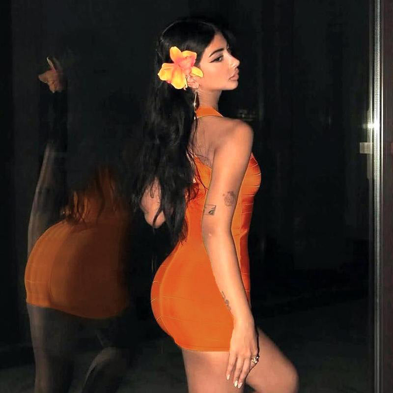 Bandage Bodycon Mini Dress with U-Shaped Neckline
