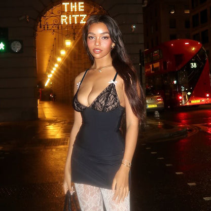 Bodycon Mini Dress with Floral Lace Cups and Bow Details