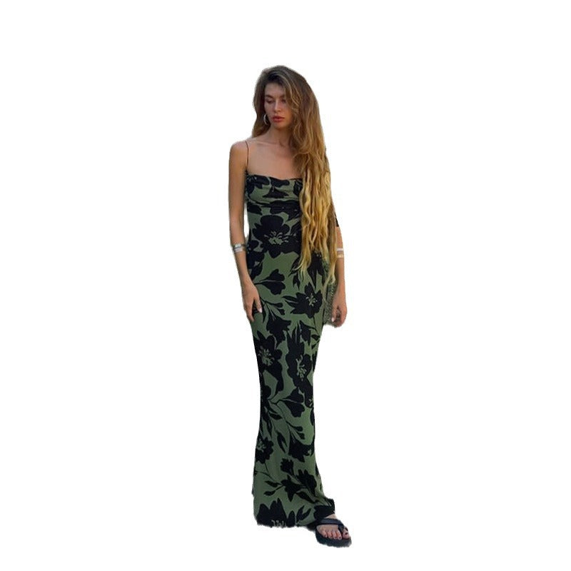 Printed Backless Sling Dress Sexy Summer