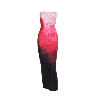 Strapless Bodycon Maxi Dress in Abstract Gradient Print