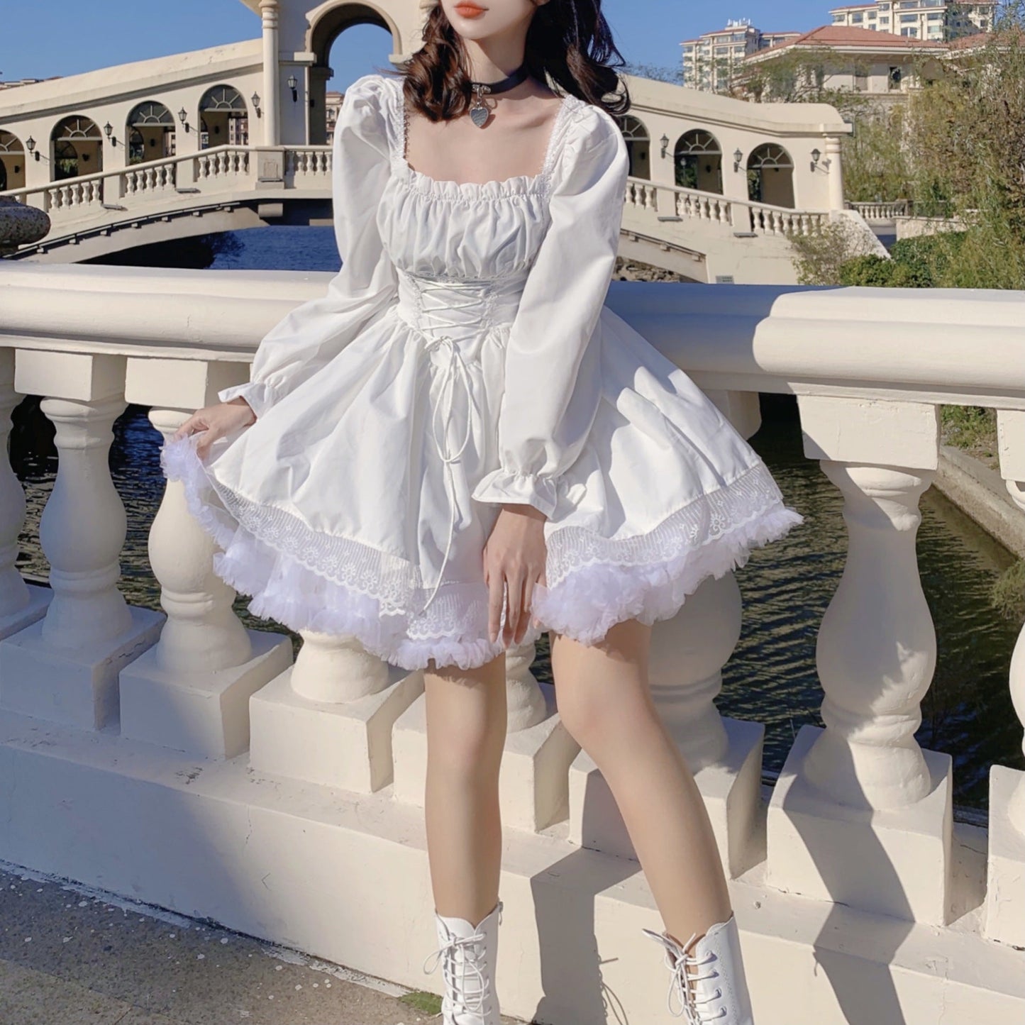 Puff Sleeve Lace Princess Dress Elegant Sweet