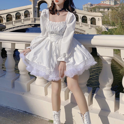 Puff Sleeve Lace Princess Dress Elegant Sweet