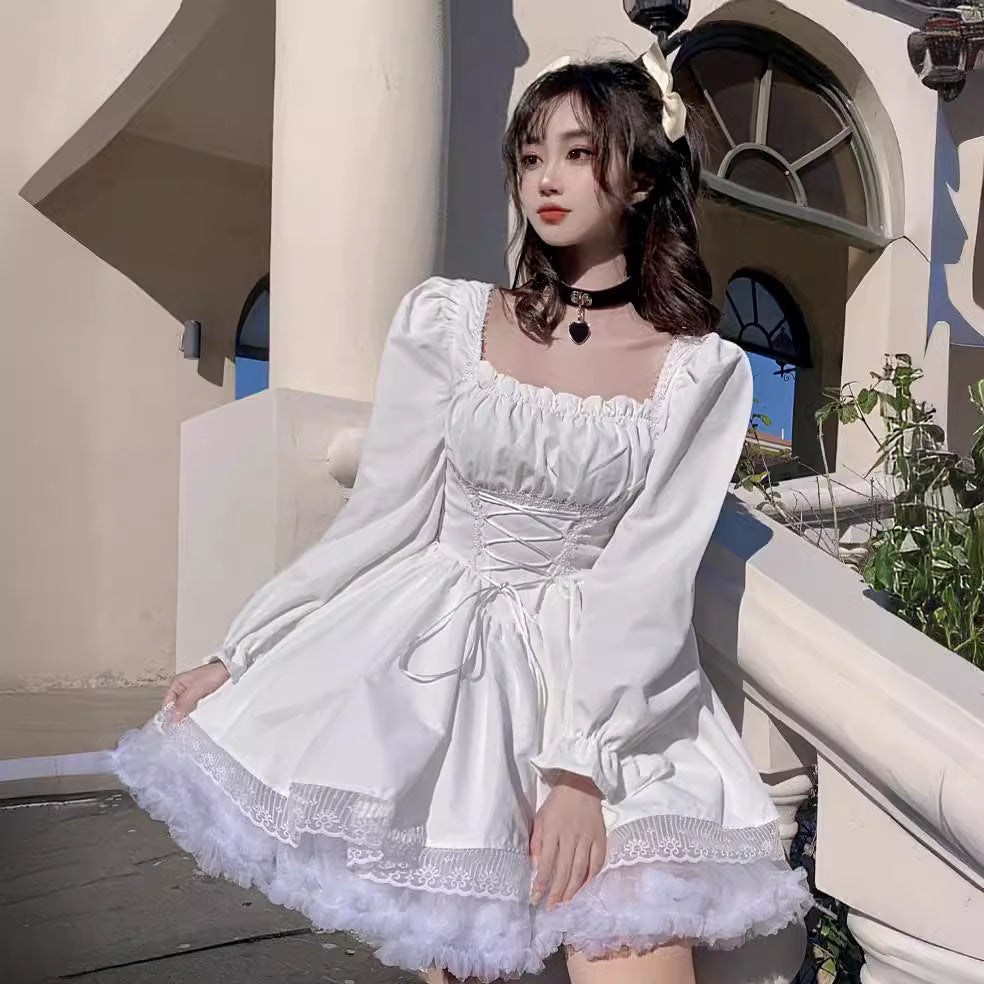 Puff Sleeve Lace Princess Dress Elegant Sweet