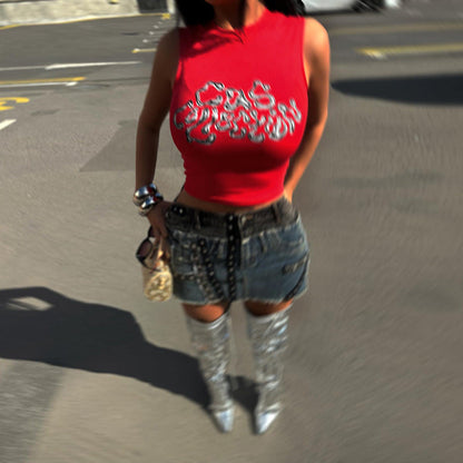 Tight Fit Sleeveless Anime Graphic Pullover Vest Red