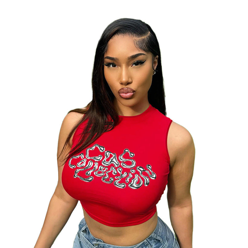 Tight Fit Sleeveless Anime Graphic Pullover Vest Red