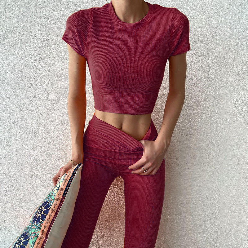 Casual Solid Color Short Sleeve Pants Suit All-Match