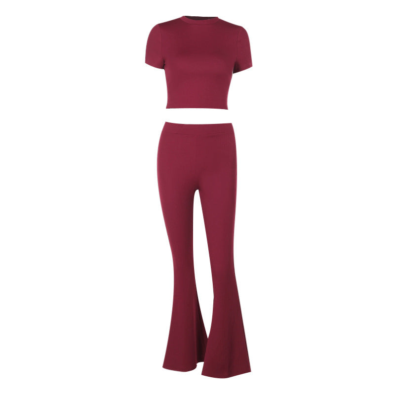 Casual Solid Color Short Sleeve Pants Suit All-Match