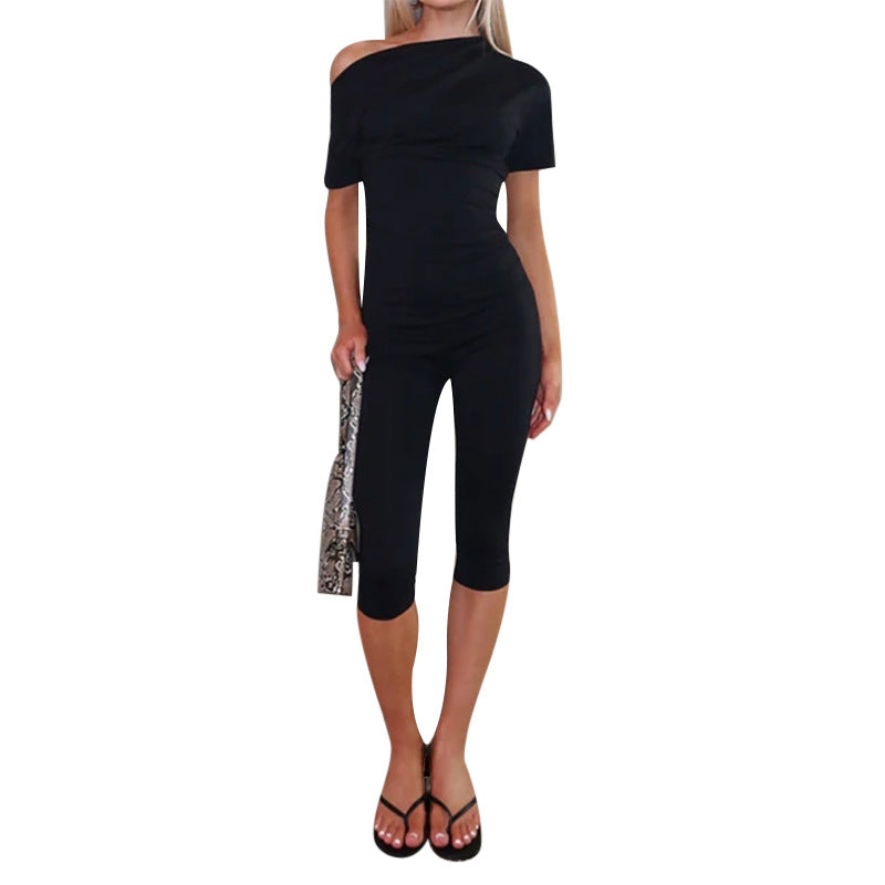 Bodycon One-Shoulder Jumpsuit with Cropped Pants