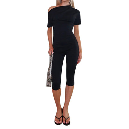 Bodycon One-Shoulder Jumpsuit with Cropped Pants