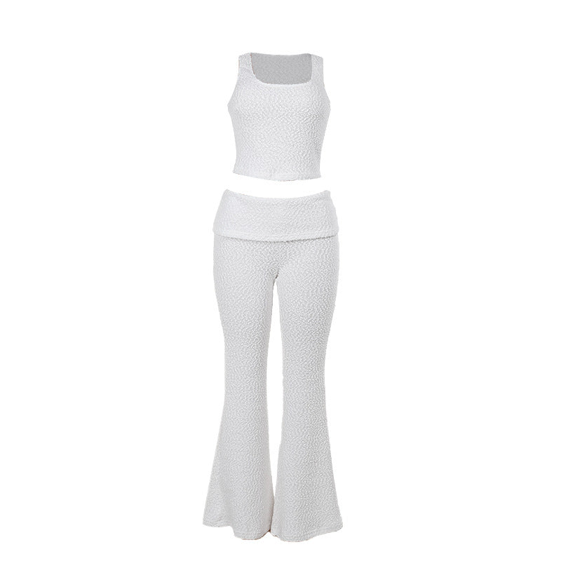 Elegant Casual Textured Vest Trousers Set All-Match