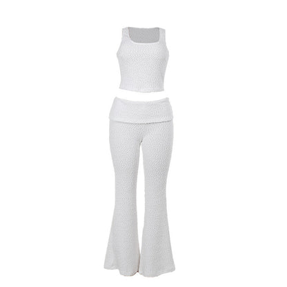 Elegant Casual Textured Vest Trousers Set All-Match