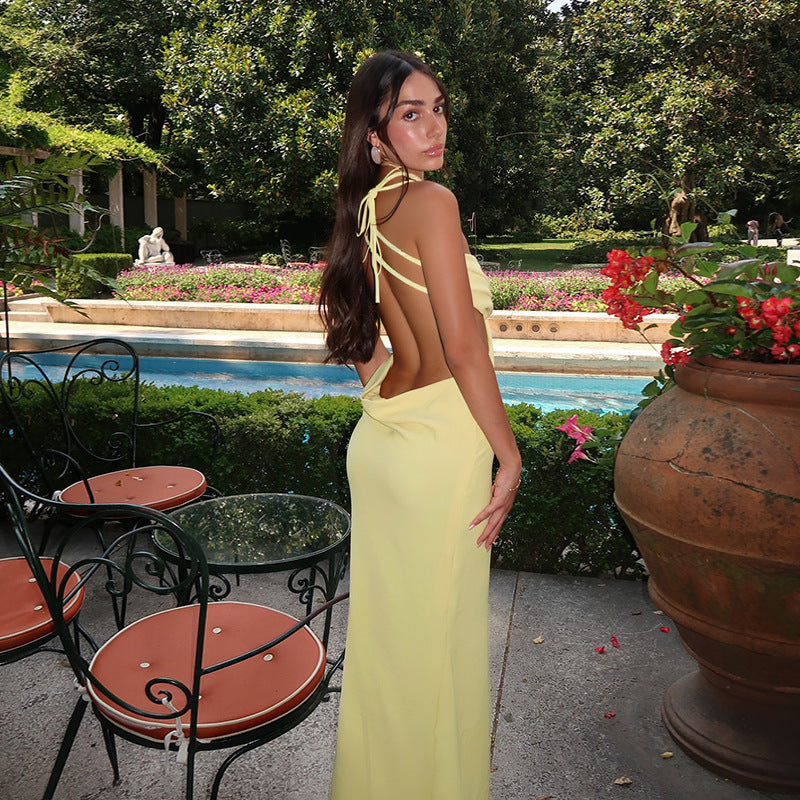 One-Shoulder Sheath Maxi Dress with Side Cutout and Ring Detail