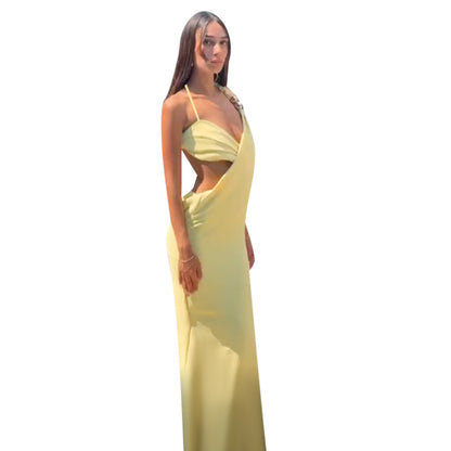 One-Shoulder Sheath Maxi Dress with Side Cutout and Ring Detail