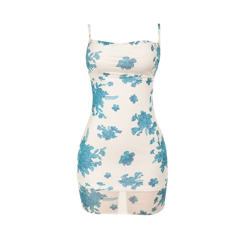 Floral Print Bodycon Mini Dress with Cowl Neck