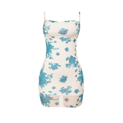 Floral Print Bodycon Mini Dress with Cowl Neck