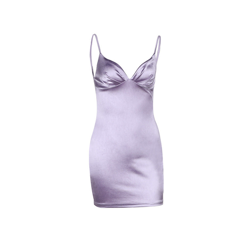 Satin Bodycon Mini Dress with V-Neck and Backless Design