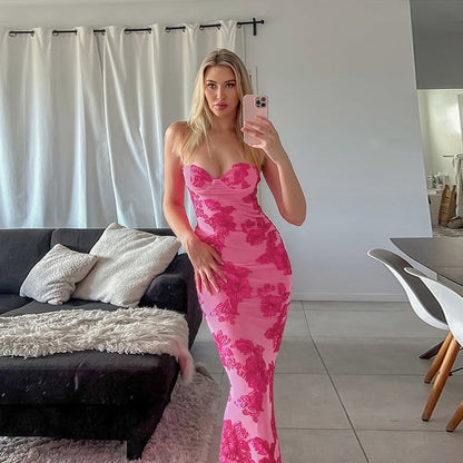 Sling Sleeveless Floral Slip Dress Long High Waist Skirt