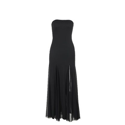 Slim Fit Mesh Tube Dress Elegant Black