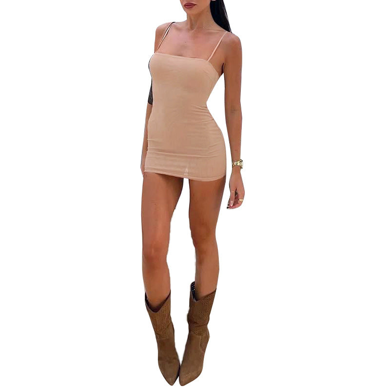 Bodycon Mini Dress with Spaghetti Straps and Square Neck