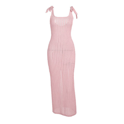 Textured Bodycon Maxi Dress with Tie-Shoulder Straps