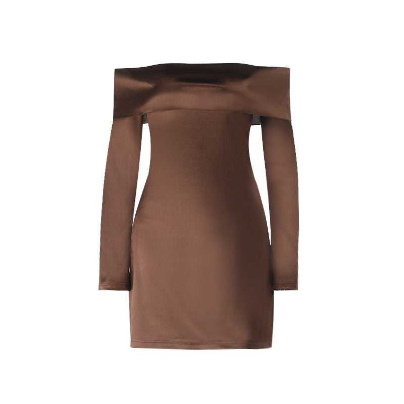 Bodycon Satin Mini Dress with Off-the-Shoulder Long Sleeves
