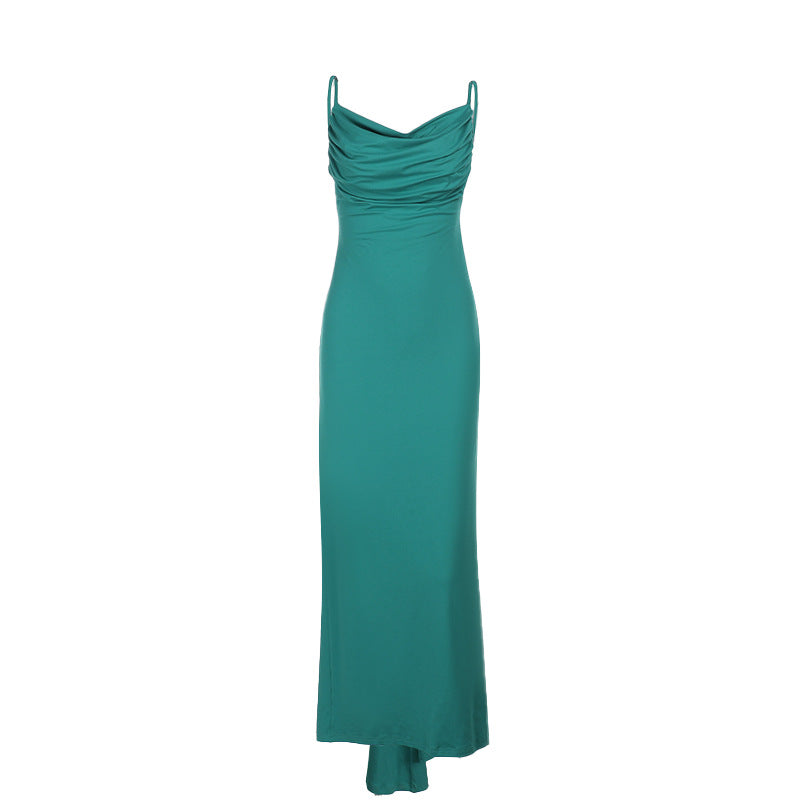 Bodycon Maxi Dress with Pleated Hip and Backless Detail