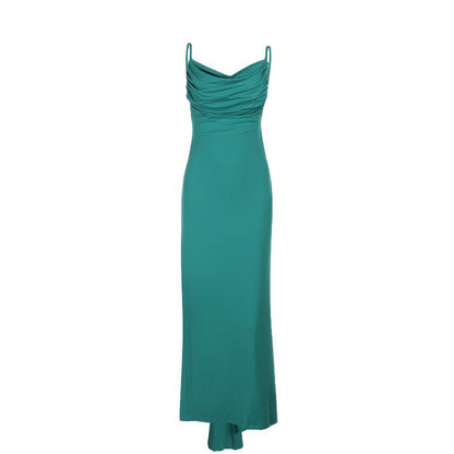Bodycon Maxi Dress with Pleated Hip and Backless Detail