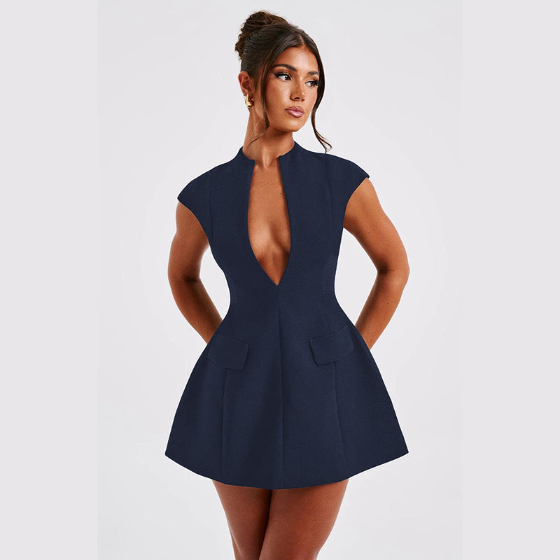 Sexy Deep V-Neck Short Sleeve Dress A-Line