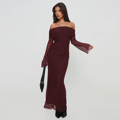 Elegant Off-Shoulder Mesh Bodycon Dress Black
