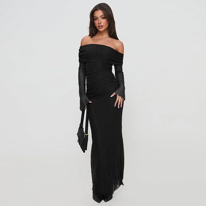 Elegant Off-Shoulder Mesh Bodycon Dress Black