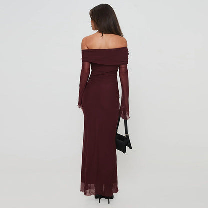 Elegant Off-Shoulder Mesh Bodycon Dress Black