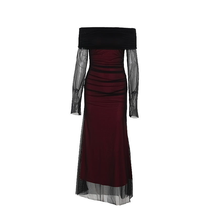Elegant Off-Shoulder Mesh Bodycon Dress Black