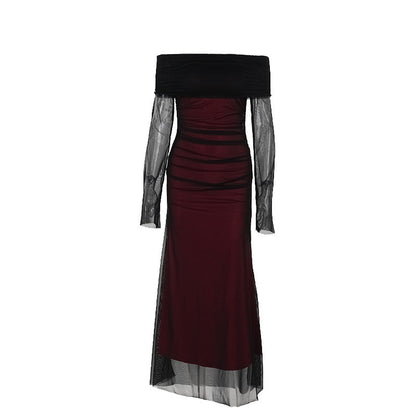 Elegant Off-Shoulder Mesh Bodycon Dress Black
