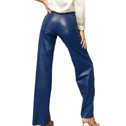 Straight-Leg PU Leather Pants with High-Waist